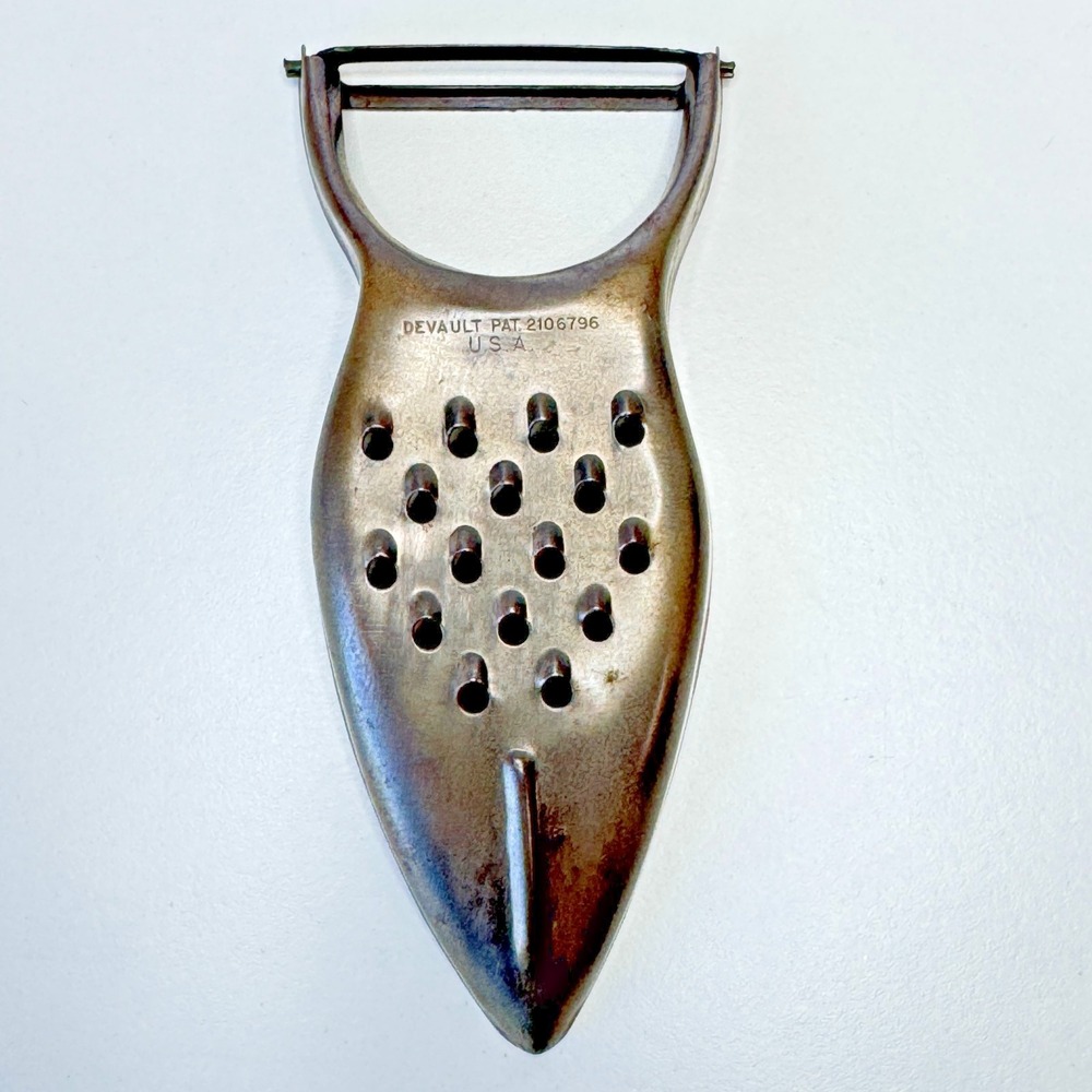 Vintage DEVAULT‎ Potato Peeler & Shredder Kitchen Tool Decor Metal Patina USA